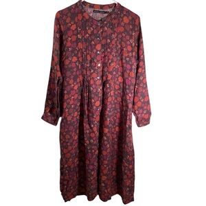 Gudrun Sjoden Red and Orange Floral Midi Dress GORGEOUS LINEN!